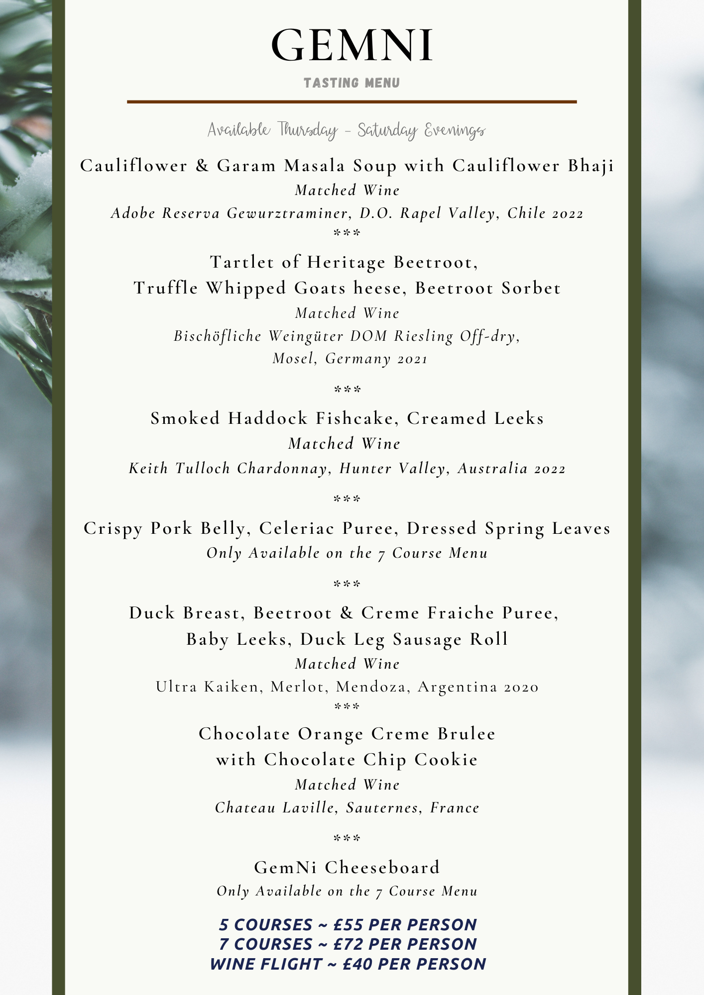 Gourmet Dining Seasonal Tasting Menu
